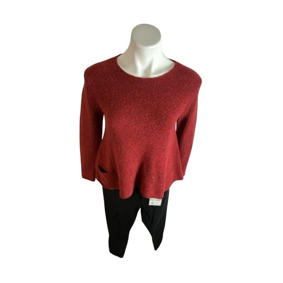 Eileen Fisher Cropped Boat Neck Wool Blend Open Knit Sweater - Picture 6 of 15